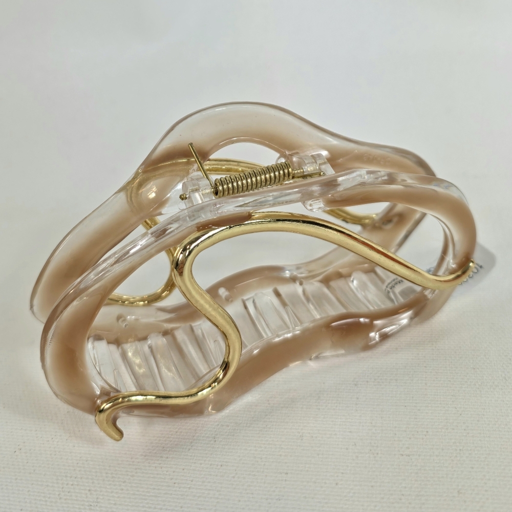 Free People Mason Claw Clip Clear Gold Wave Hair Accessory 4.5" NWT